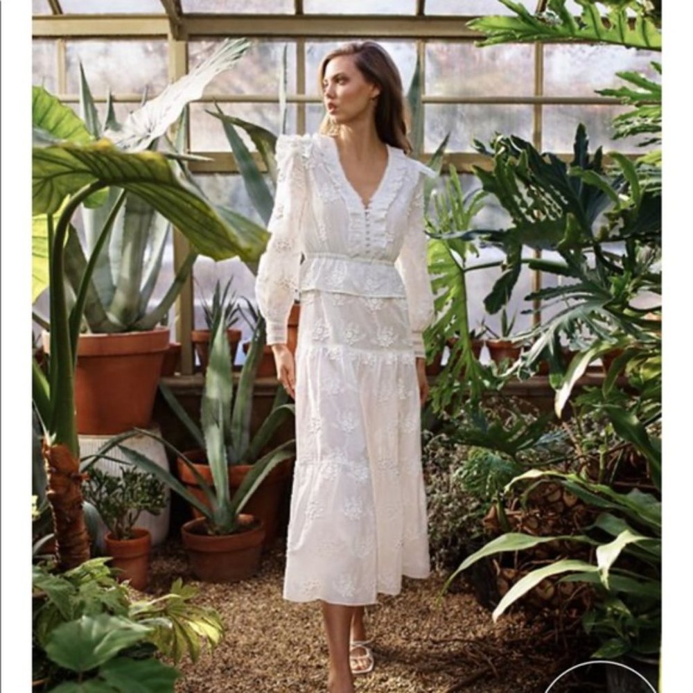 New MAJE Roxana ruffled embroidered cotton-gauze midi dress Size 38 (M)